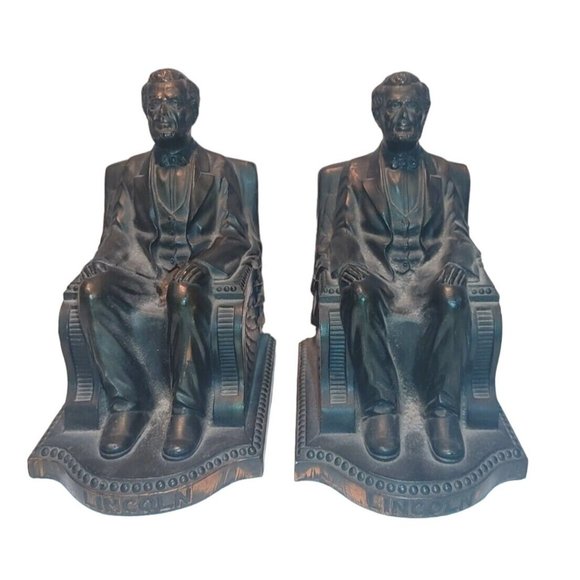 Antique Painted Bronze 1924 Abraham Lincoln  Sculpture Bookends Book Ends NuArt - Picture 1 of 7